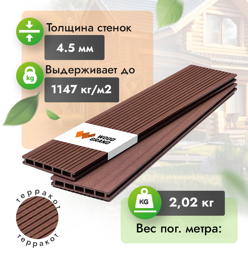 Террасная доска 140х20 мм (3 метра) - Орех